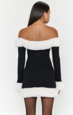 Donna Mini Dress ~ Black Knit with White Faux Fur - Image 5