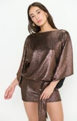 Fonda Mini Dress ~ Bronze Metallic Stretch - Image 2