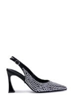 AZALEA WANG ALMIDA BLACK SLING BACK STUD EMBELLISHED PUMP - Image 3