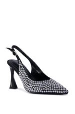 AZALEA WANG ALMIDA BLACK SLING BACK STUD EMBELLISHED PUMP - Image 5